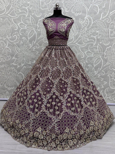 Precious Lilac Sequins Net Designer Lehenga Choli With Dupatta - Ethnic Plus In